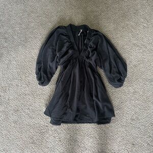 Free People Black Tie Front Mini Dress